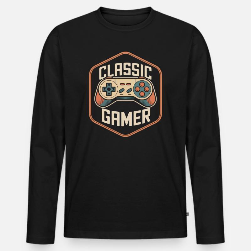 Classic Gamer Retro Controller Nostalgie - Männer Premium Bio Langarmshirt - Schwarz