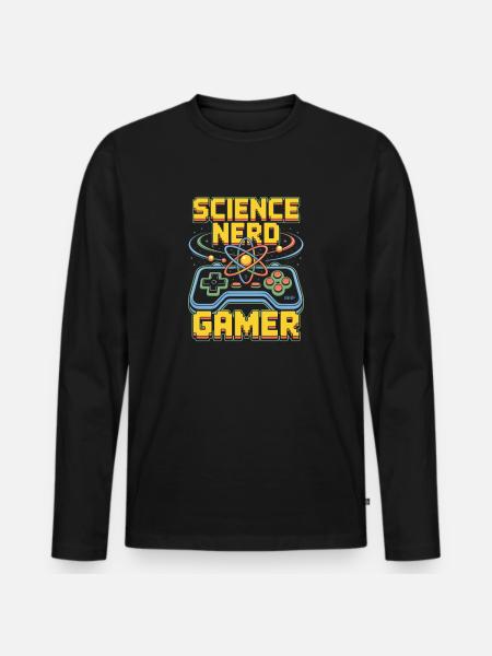 Science Nerd Gamer Atom Controller Wissenschaft - T-shirt manches longues Premium bio Homme - noir