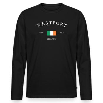 Westport Ireland – Holiday Souvenir & Gift - Men's Premium Organic Long Sleeve Shirt - black - Front - Nico (187cm)