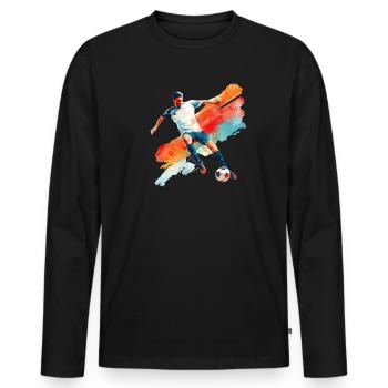 Dynamischer Fußballspieler in Bewegung - Männer Premium Bio Langarmshirt - Schwarz - Vorne - Nico (187cm)