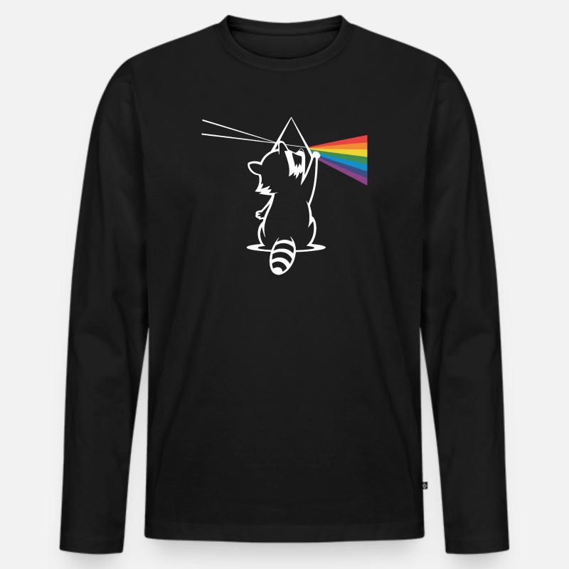 Waschbär Mit Prisma Und Regenbogen Spektrum - Männer Premium Bio Langarmshirt - Schwarz