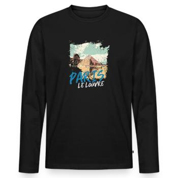 Pyramide du Louvre et Monuments de Paris - T-shirt manches longues Premium bio Homme - noir - Devant - Nico (187cm)