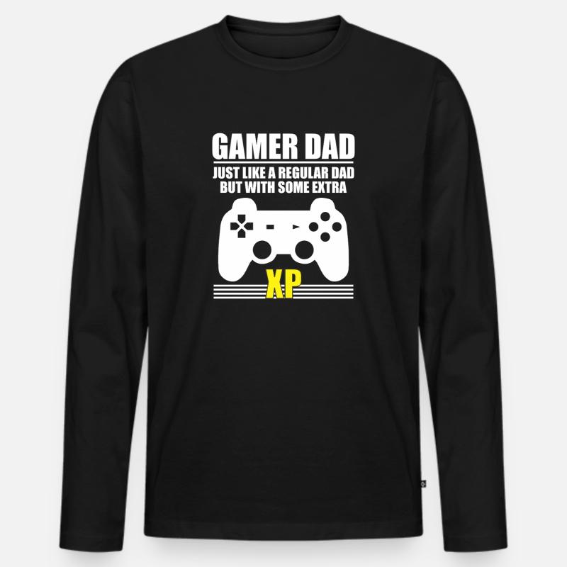 Gamer-Vater - Männer Premium Bio Langarmshirt - Schwarz
