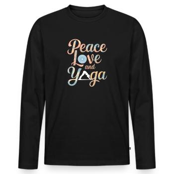 Paix, amour et yoga, s’épanouissent Design - T-shirt manches longues Premium bio Homme - noir - Devant - Nico (187cm)