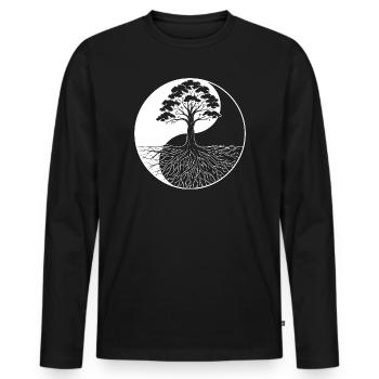 Baum des Lebens Ying Yang Motiv - Männer Premium Bio Langarmshirt - Schwarz - Vorne - Nico (187cm)