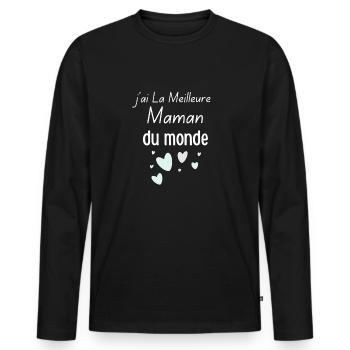 Weltmutter mit Herzen Zitat - Männer Premium Bio Langarmshirt - Schwarz - Vorne - Nico (187cm)