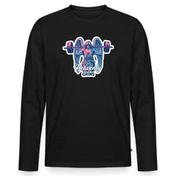 Heavenly Gains Neon Engel Fitness Design - Männer Premium Bio Langarmshirt - Schwarz - Vorne - Nico (187cm)