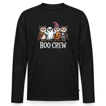 Boo Crew Owls Ghost Pumpkin Witch Skeleton Halloween - Men's Premium Organic Long Sleeve Shirt - black - Front - Nico (187cm)