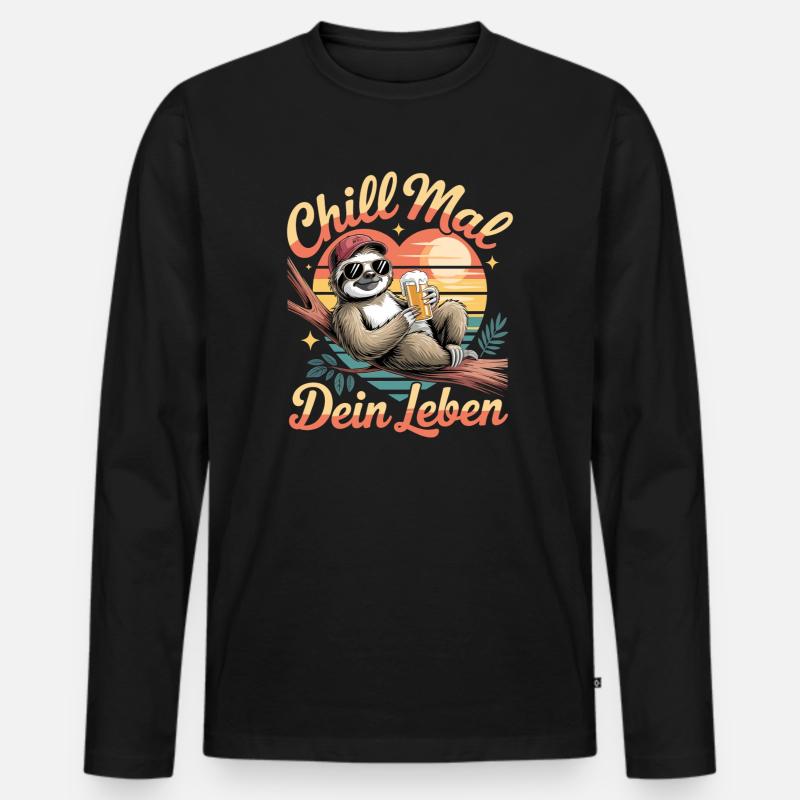 Chill Mal Dein Leben Faultier Sonne - Männer Premium Bio Langarmshirt - Schwarz