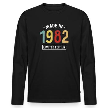 Fabriqué en 1982 - Edition limitée - Année de naissance - T-shirt manches longues Premium bio Homme - noir - Devant - Nico (187cm)