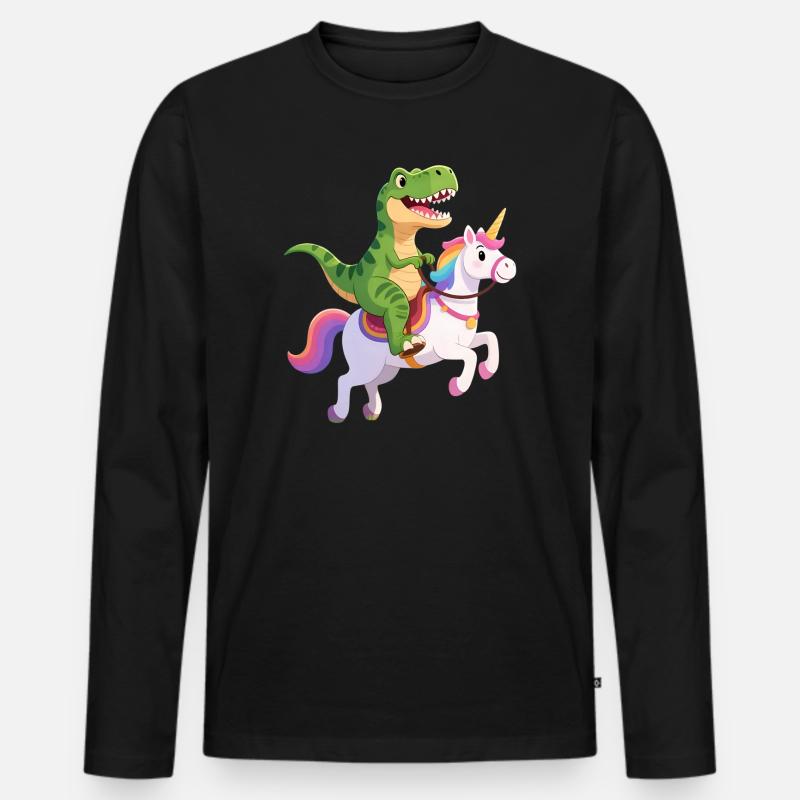 T-Rex auf Einhorn – Fantasy Clash - Männer Premium Bio Langarmshirt - Schwarz