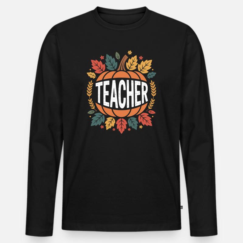 Herbstlicher Lehrer Kürbis - Männer Premium Bio Langarmshirt - Schwarz