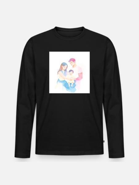 Cute and modern family illustration - Men's Premium Organic Long Sleeve Shirt - black