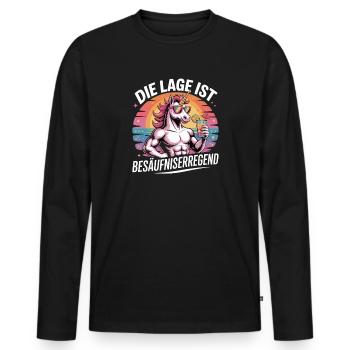 The location is drunken, unicorn party motif - Men's Premium Organic Long Sleeve Shirt - black - Front - Nico (187cm)