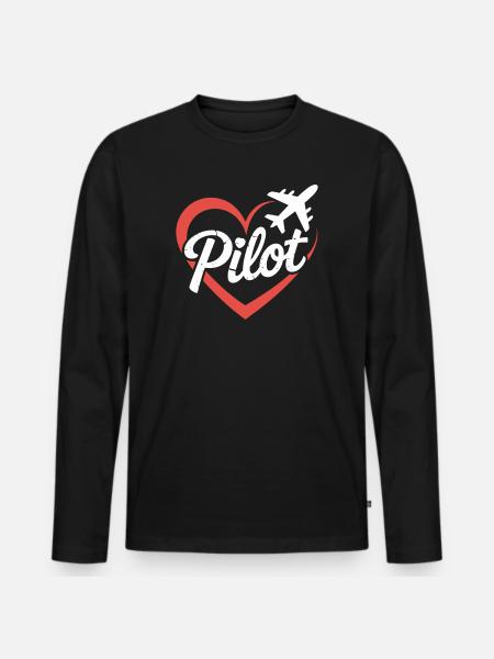 Herz und Flugzeug Pilot Design - Männer Premium Bio Langarmshirt - Schwarz