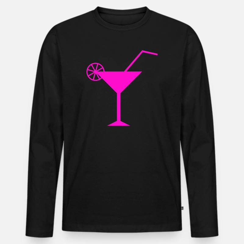 Neon Pink Cocktail Illustration - Männer Premium Bio Langarmshirt - Schwarz