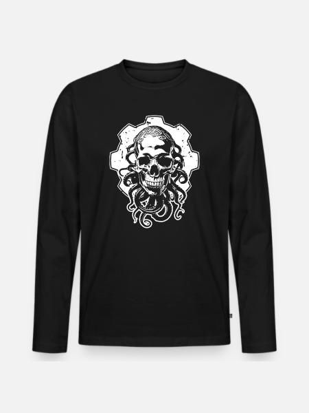 Mystieke schedel met tentakels voor tandrad - Mannen Premium Bio shirt met lange mouwen - zwart