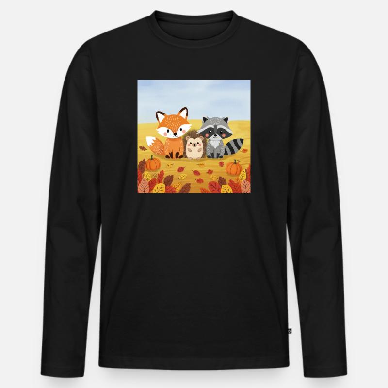 Herbstliches Waldtier-Trio - Männer Premium Bio Langarmshirt - Schwarz