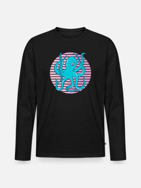 Neon Octopus Retro Sea Art Squid - Men's Premium Organic Long Sleeve Shirt - black