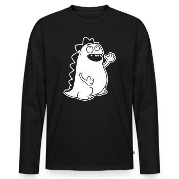 Dino waving – kawaii, cartoon & primeval joy - Men's Premium Organic Long Sleeve Shirt - black - Front - Nico (187cm)