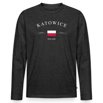 Katowice Poland – Holiday Souvenir & Gift - Men's Premium Organic Long Sleeve Shirt - heather anthracite - Front - Nico (187cm)