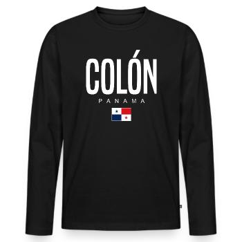 Colón Panama Panaméen - T-shirt manches longues Premium bio Homme - noir - Devant - Nico (187cm)