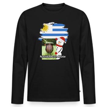 Weihnachtsfeier mit Mate und Schneemann - Männer Premium Bio Langarmshirt - Schwarz - Vorne - Nico (187cm)