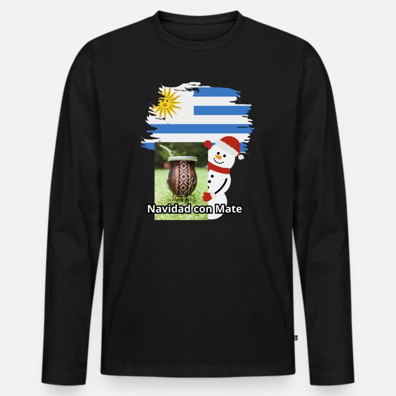 Weihnachtsfeier mit Mate und Schneemann - Männer Premium Bio Langarmshirt - Schwarz
