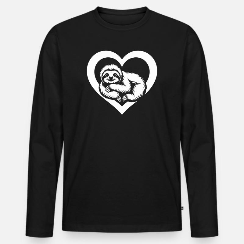 Faultier mit Herzmotiv - Männer Premium Bio Langarmshirt - Schwarz
