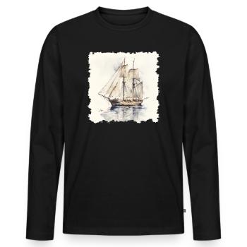 Sailing Ship Watercolor Vintage - Men's Premium Organic Long Sleeve Shirt - black - Front - Nico (187cm)