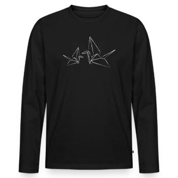 Origami Grues Oiseaux Dessin Minimaliste - T-shirt manches longues Premium bio Homme - noir - Devant - Nico (187cm)