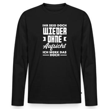 Wieder ohne Aufsicht – Sarkasmus - Männer Premium Bio Langarmshirt - Schwarz - Vorne - Nico (187cm)