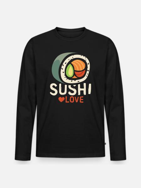Sushi Love – Lustiges Foodie Herz Design - Männer Premium Bio Langarmshirt - Schwarz