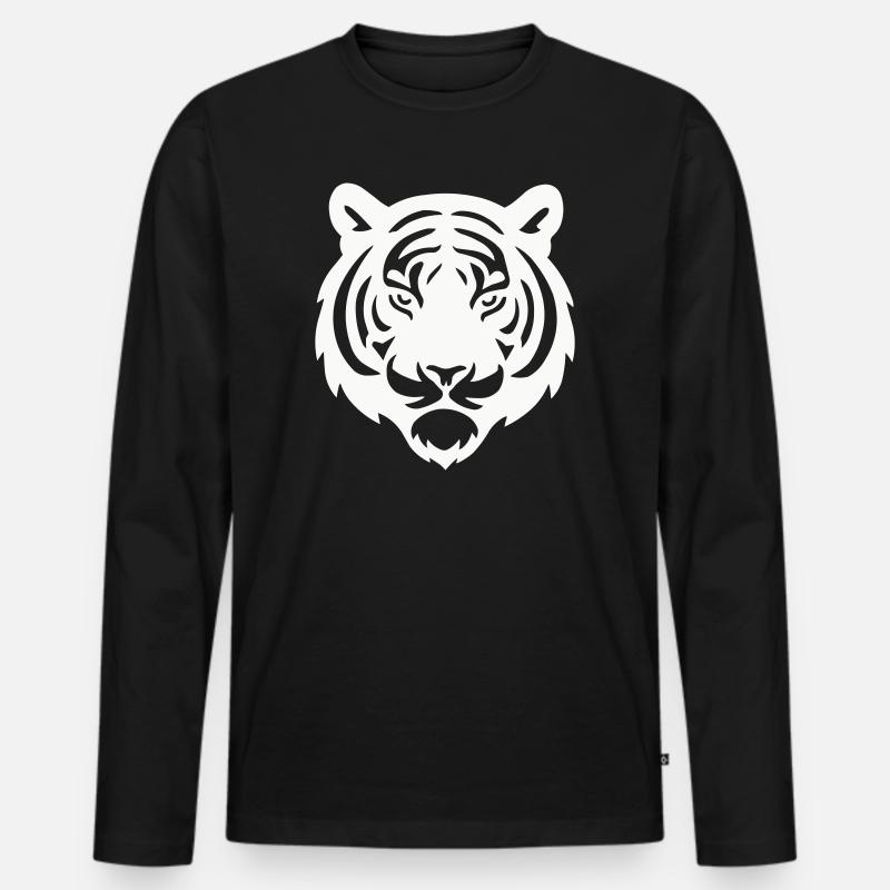 Tiger Kopf Silhouette - Männer Premium Bio Langarmshirt - Schwarz