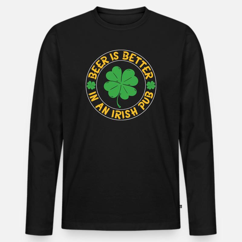 Beer better irish pub - Männer Premium Bio Langarmshirt - Schwarz