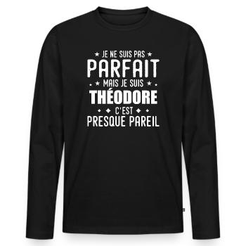 Théodore : authentique, imparfait, top, perfection - T-shirt manches longues Premium bio Homme - noir - Devant - Nico (187cm)