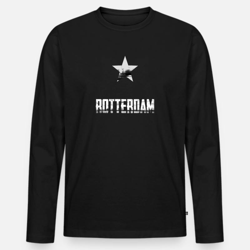 Rotterdam Star Distressed Print - Männer Premium Bio Langarmshirt - Schwarz