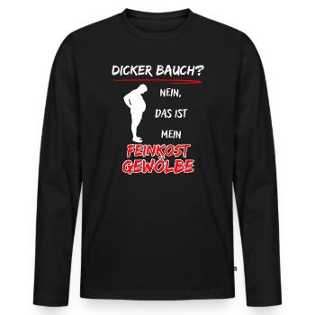 Dicker Bauch? nein das ist mein Feinkost Gewölbe - Männer Premium Bio Langarmshirt - Schwarz - Vorne - Nico (187cm)