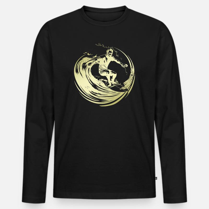 Surfer Silhouette Surfing - Männer Premium Bio Langarmshirt - Schwarz