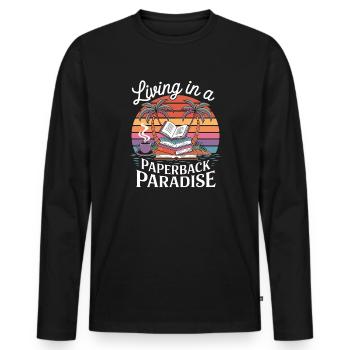 Leben im Taschenbuch-Paradies - Männer Premium Bio Langarmshirt - Schwarz - Vorne - Nico (187cm)