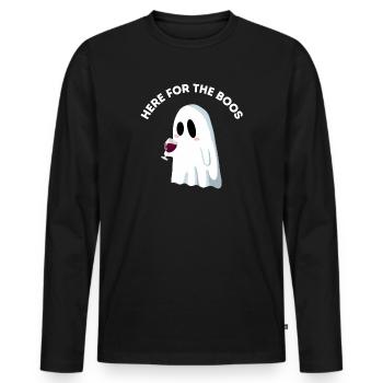 Here for the Boos – Funny Ghost Pun - Men's Premium Organic Long Sleeve Shirt - black - Front - Nico (187cm)