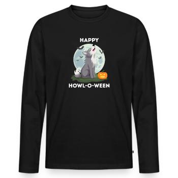 Funny Halloween – Howl-o-ween Wolf - Men's Premium Organic Long Sleeve Shirt - black - Front - Nico (187cm)