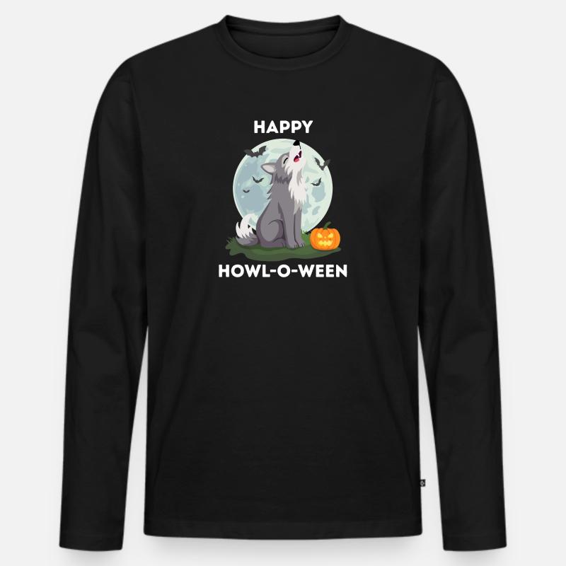 Lustiges Halloween – Howl-o-ween Wolf - Männer Premium Bio Langarmshirt - Schwarz