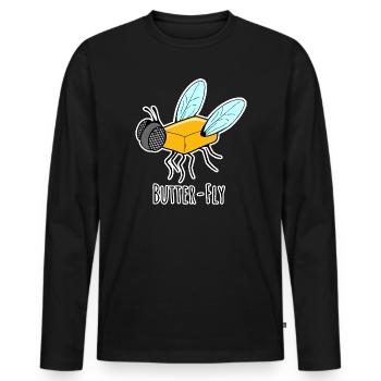 Butter Fly - Butter Fly Flat Joke - Men's Premium Organic Long Sleeve Shirt - black - Front - Nico (187cm)