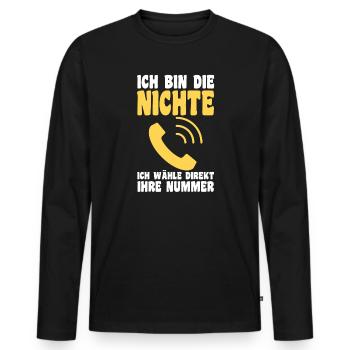 Nièce motif familial - T-shirt manches longues Premium bio Homme - noir - Devant - Nico (187cm)