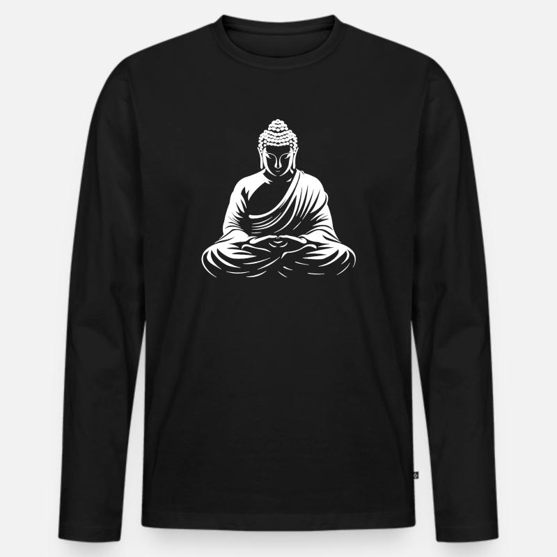 Buddha bei Meditation weiß - Männer Premium Bio Langarmshirt - Schwarz