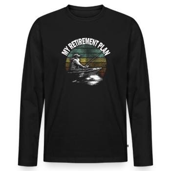 Mein Ruhestand Plan: Angler im Boot - Männer Premium Bio Langarmshirt - Schwarz - Vorne - Nico (187cm)