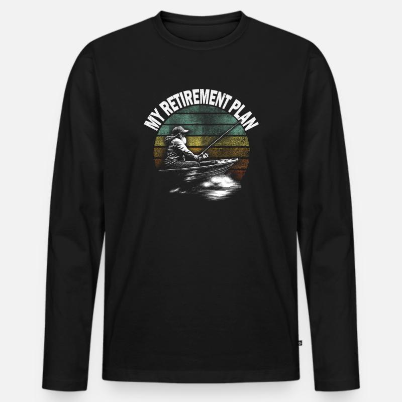 Mein Ruhestand Plan: Angler im Boot - Männer Premium Bio Langarmshirt - Schwarz