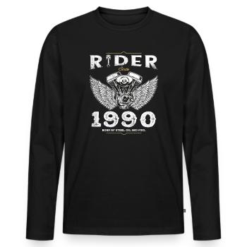 Cycliste depuis 1990 - 35 ans de route, d’huile et de carburant - T-shirt manches longues Premium bio Homme - noir - Devant - Nico (187cm)