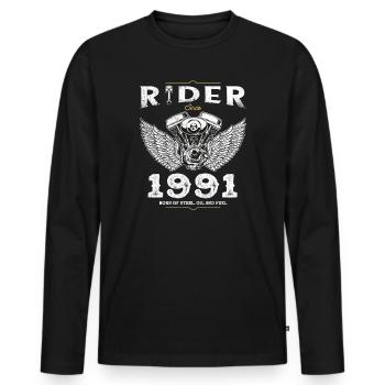 Cycliste depuis 1991 - 34 ans de routes ouvertes et - T-shirt manches longues Premium bio Homme - noir - Devant - Nico (187cm)